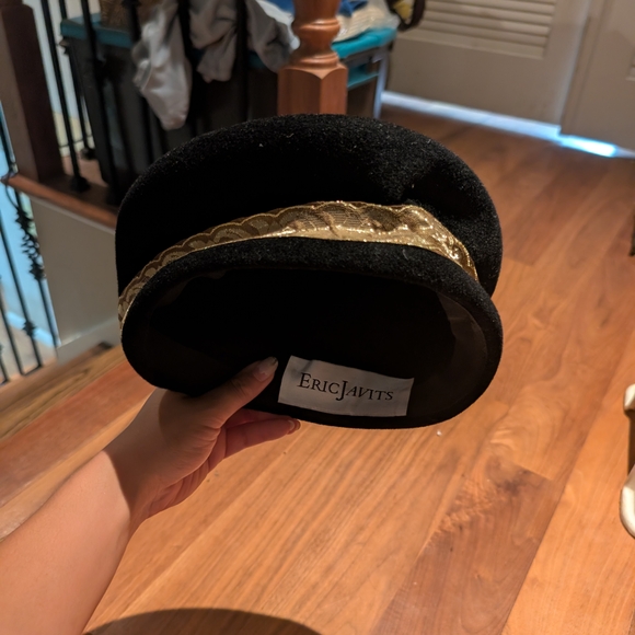 Eric Javits Black Hat with Gold Trim - Picture 1 of 4